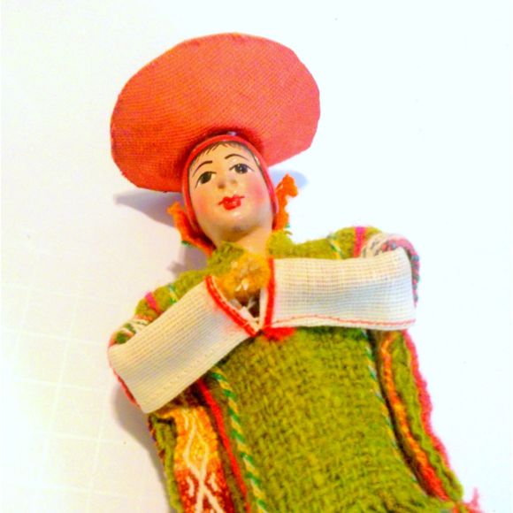 Vintage Hand Painted Bisque and Fabric Peruvian Souvenir Male Doll - Picture 3 of 4